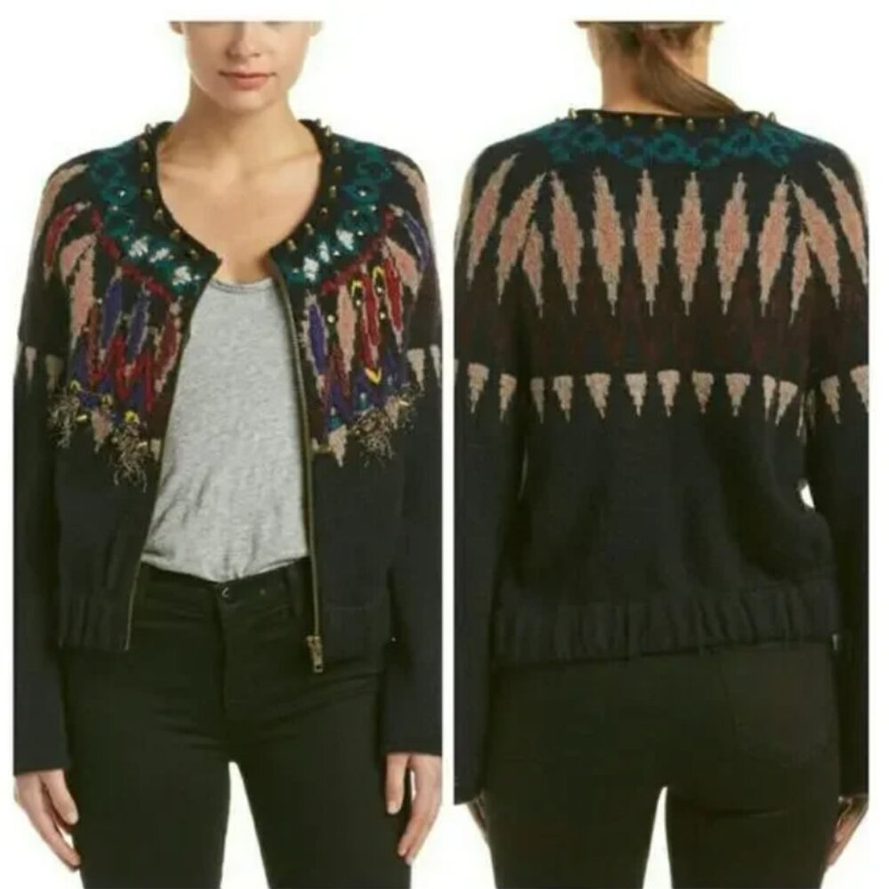 Free People Stand Back Fair Isle Studded Cardigan XS
